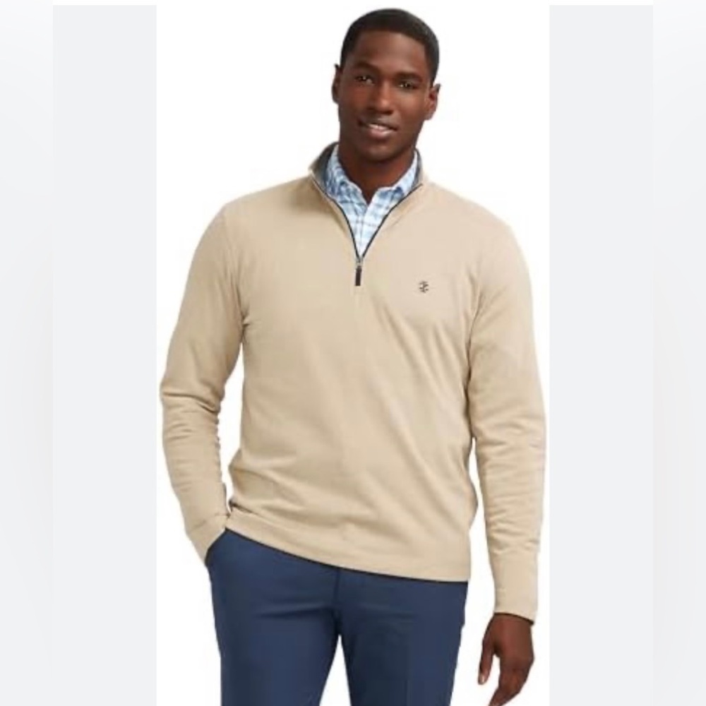 Brooks Brother 1818 men’s quarter zip tan 100% cotton sweater size medium